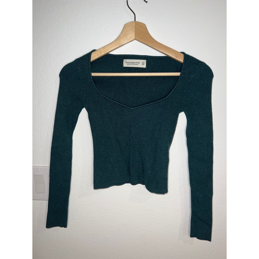 Abercrombie & Fitch Sweater Top Women XXS Green Excellent Sweetheart Ribbed Knit